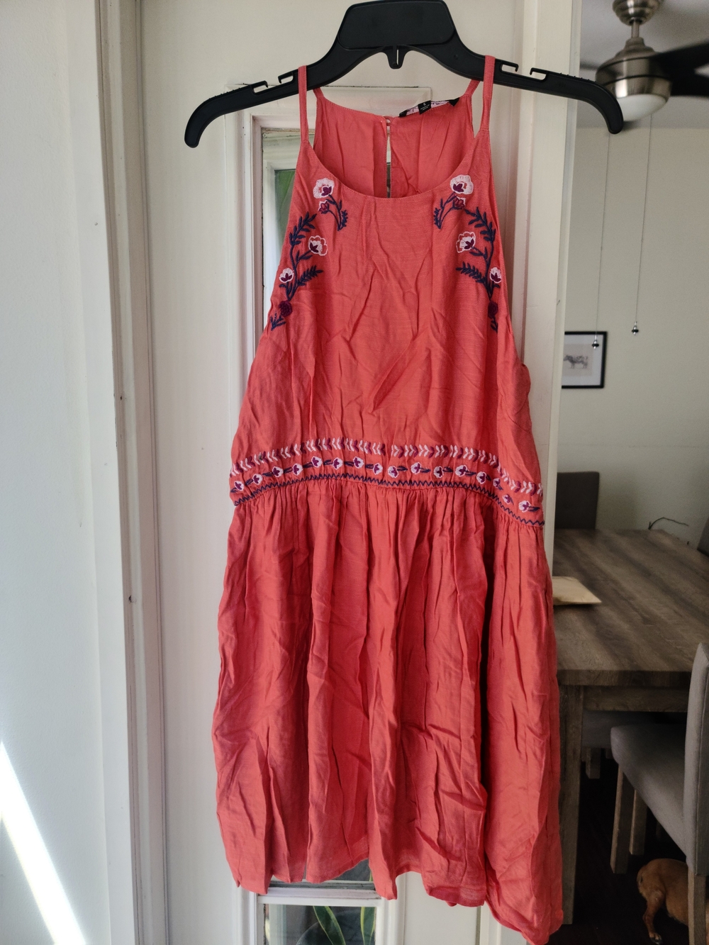 Lulu's Coral Embroidered Mini Dress